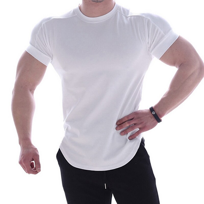 Men's Solid Color Sports Quick Dry Round Neck Elastic Basic Shirt
