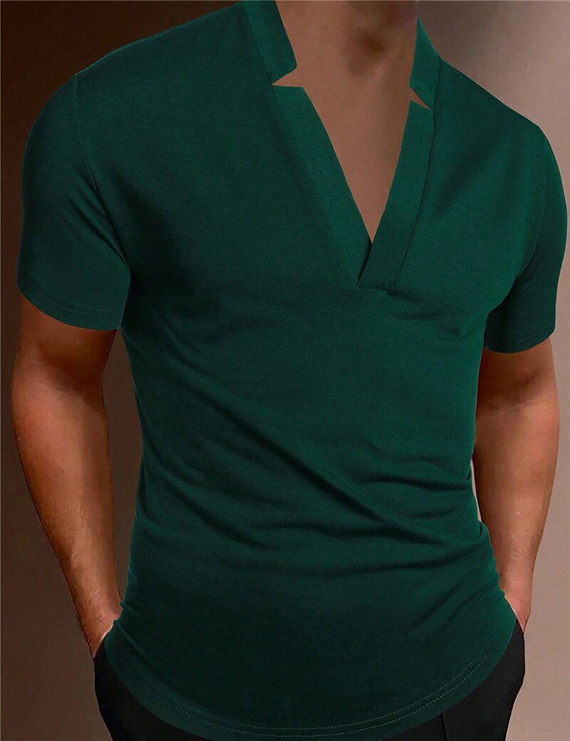 Men's Street Casual V Neck Short Sleeve Fashion Basic Plain Classic Summer Regular Polo Shirt