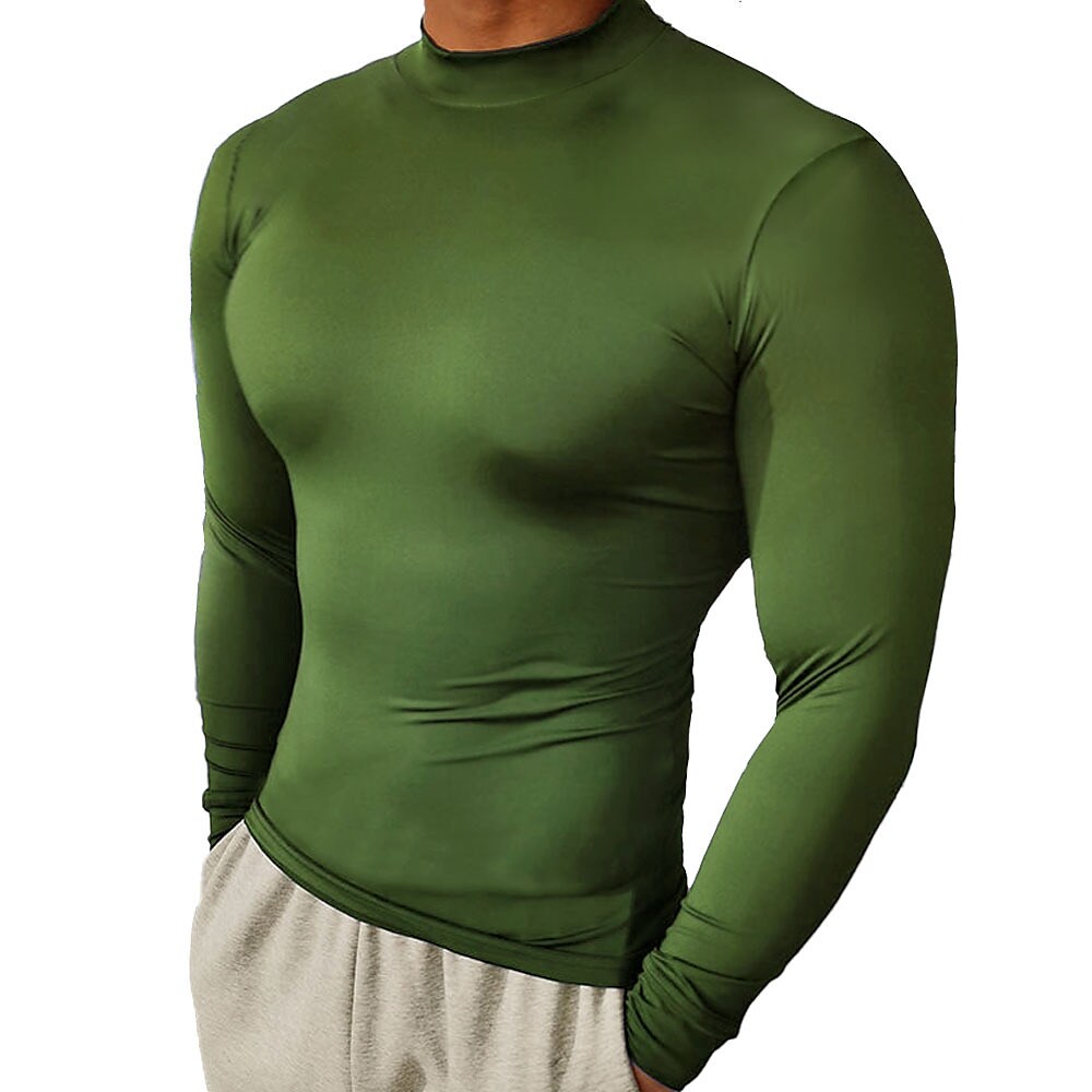 Men's Sport Solid Color Stand Collar Tights Shirt