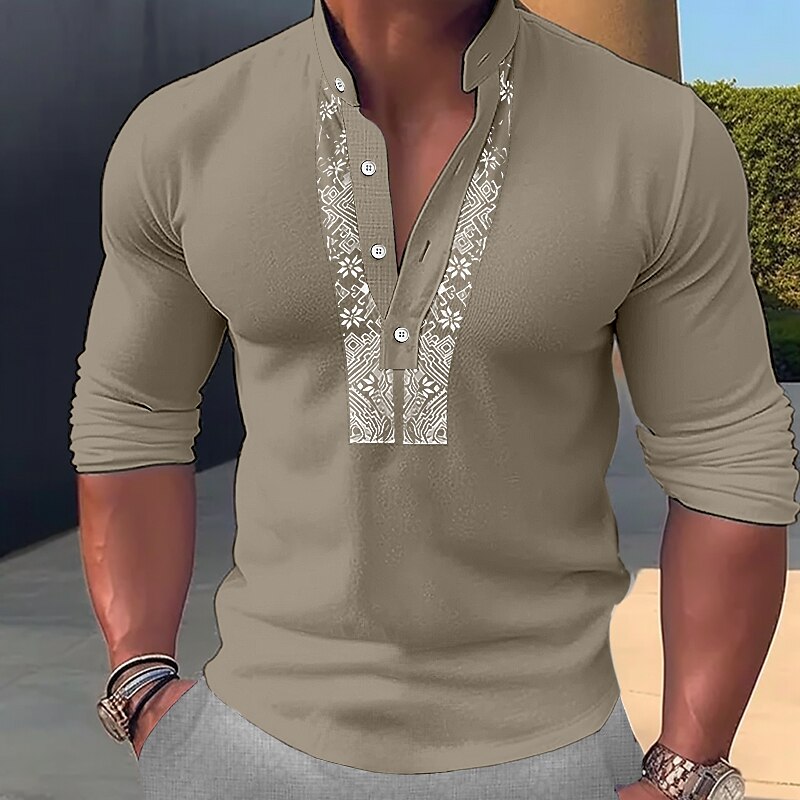 Men's Summer Beach Henley Shirt Long Sleeve Flower / Floral Henley Daily Vacation Clothing Casual Comfortable Shirt 