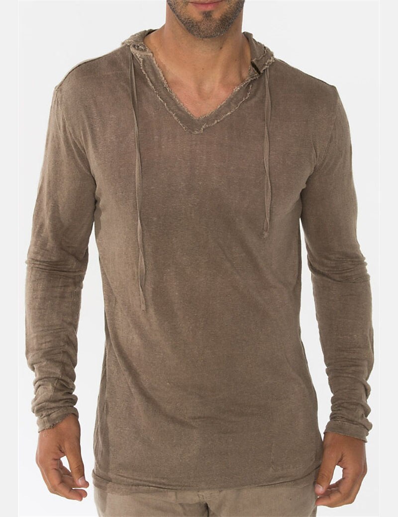 Men's T shirt Plain Hooded Street Vacation Long Sleeve Clothing Apparel Fashion Designer Basic Top 