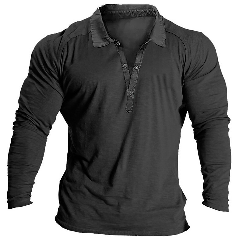 Men's Button Up Polos Casual Sports Lapel Long Sleeve Fashion Basic Plain Button Polos Shirt 