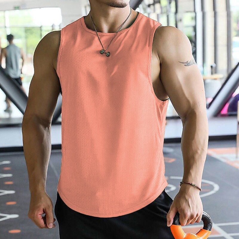 Men's Fitness Sport Outdoor Runing Quick Dry Breathable Sweat Absorbency Round Neck Solid Color Sleeveless Vest
