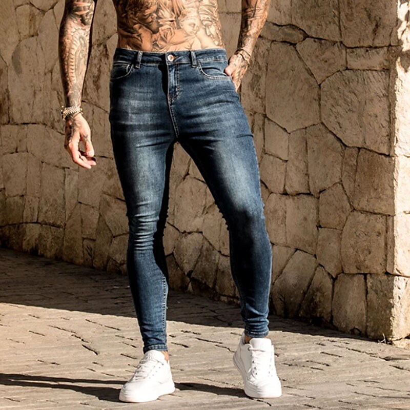 Men's Jeans Skinny Trousers Denim Pants Pocket Solid Colored Comfort W