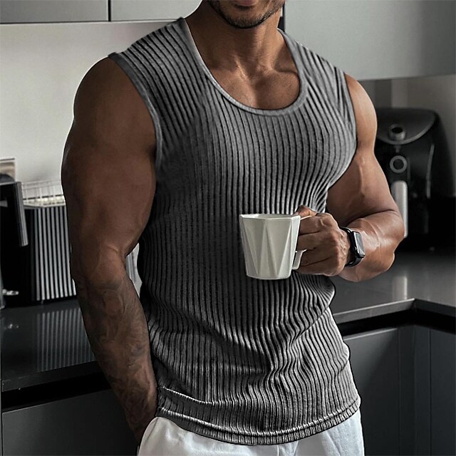 Men's Solid Color Crew Neck Sports Fitness Lighweight Tank Top Quick Dry Soft Hiking Sportswear