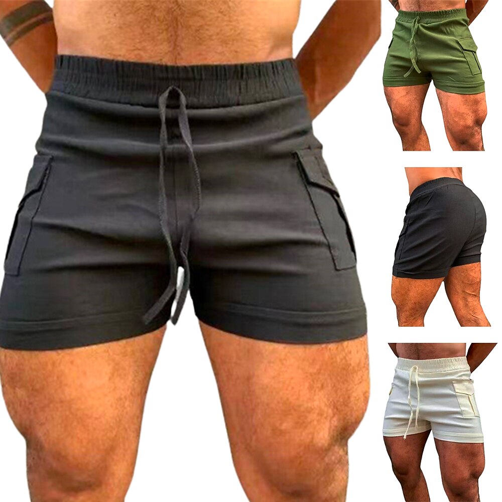 Men's Running Gym Shorts Pocket Drawstring Bottoms Athletic Breathable Moisture Wicking Soft Fitness Workout Sportswear 