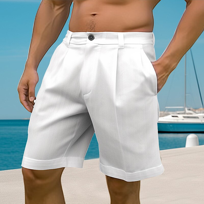 Men's Summer Beach Shorts Button Pocket Straight Leg Plain Comfort Breathable Short Casual Shorts 