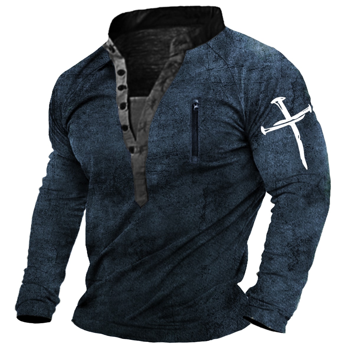 Men's Casual Stand Collar Zipper Long Sleeve Hooded Button Sweatshirt