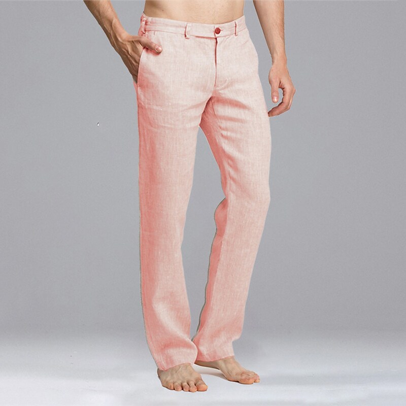 Men's Linen Trousers Summer Pants Pocket Straight Leg Plain Comfort Casual Daily Holiday Linen / Cotton Blend Streetwear Stylish 