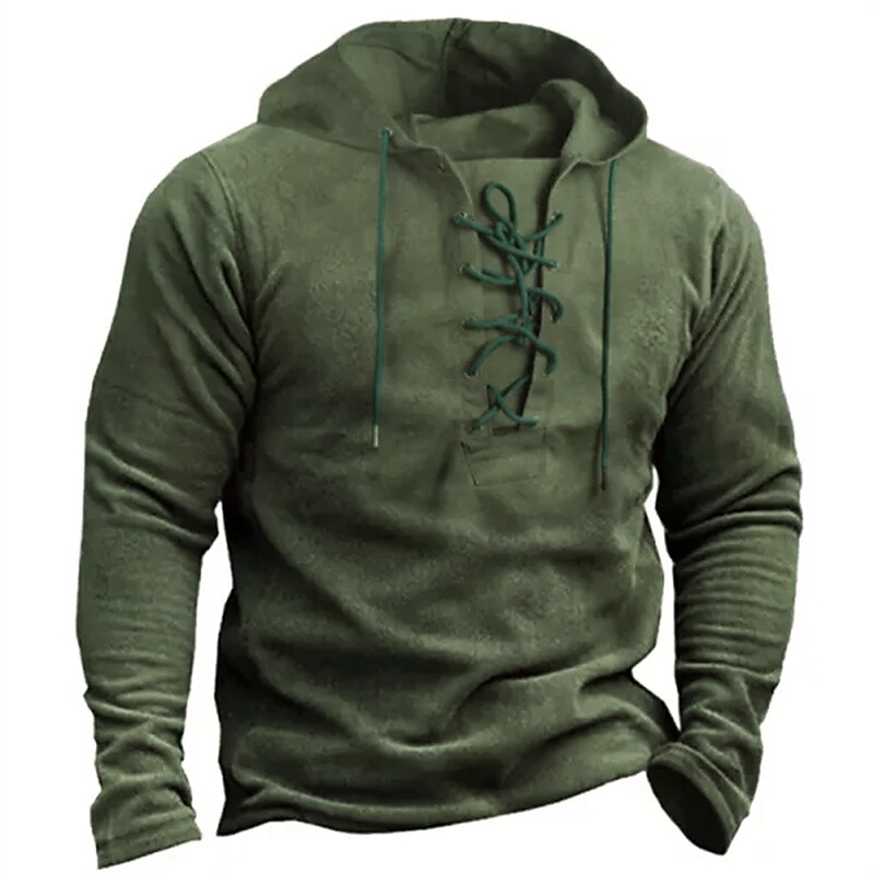 Men's Casual Solid Color Hooded Vintage Long Sleeve Sweatshirts