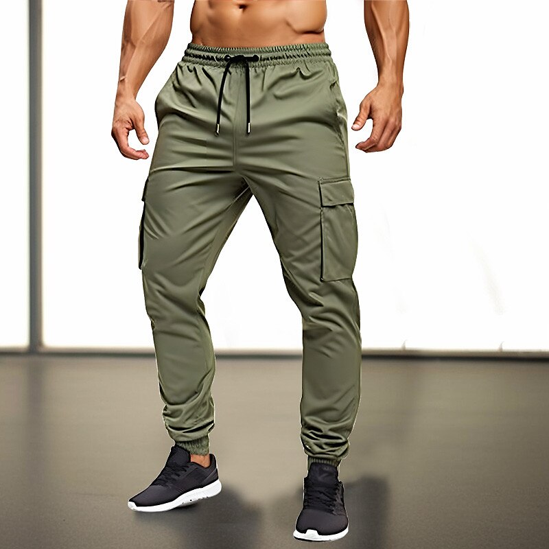 Men's Sweatpants Trousers Drawstring Elastic Waist Multi Pocket Plain Comfort Breathable Casual Daily Holiday Sports Joggers 
