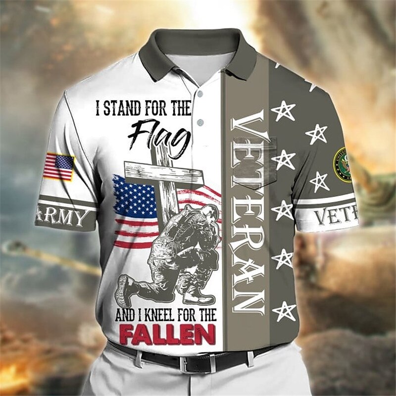 Men's Button Up Polo Shirt Golf Shirt Graphic Prints Cross American Flag Jesus Turndown Short Sleeves Polos 
