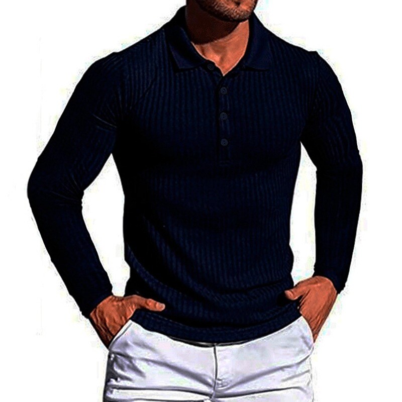 Men's Solid Color Long Sleeve Button Comfortable fabrics Polo Shirt
