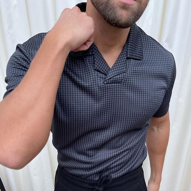 Men's Golf Shirt Outdoor Casual Cuban Collar Lapel Short Sleeves Stylish Plain Plaid / Check Basic Polo Shirt