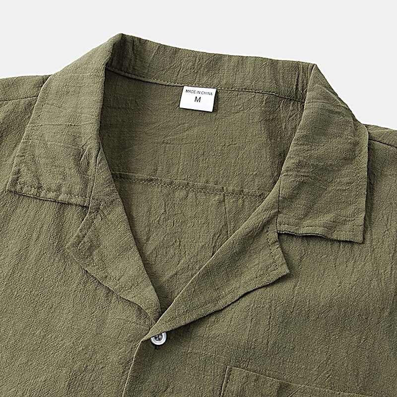 Men's Linen Shirt Summer Shirt Casual Shirt Cuban Collar Shirt Black White Yellow Short Sleeve Plain Lapel Spring & Summer Hawaiian Holiday Clothing Apparel Pocket