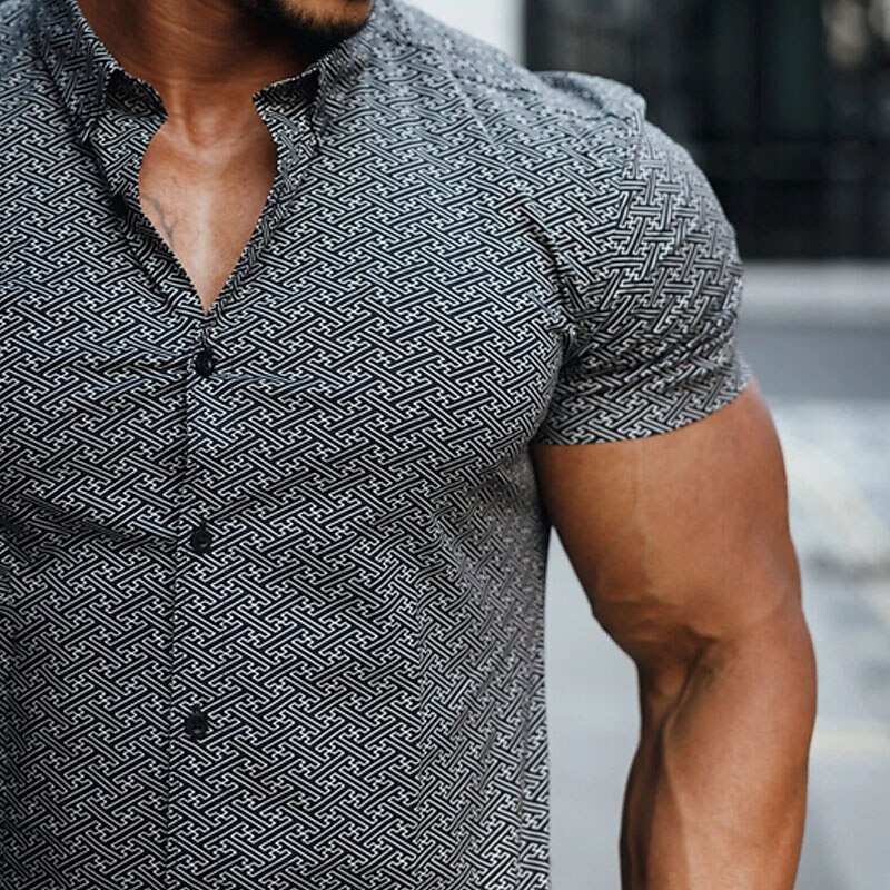 Men's Shirt Button Up Shirt Short Sleeve Geometric Striped Shirt