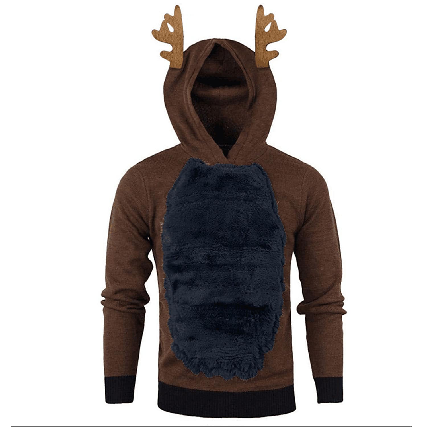 Men's Christmas Antlers Plus Fluff Hooded Color Funny Sweatshirt