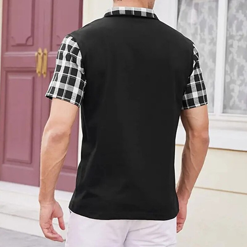 Men's Zip Polo Lapel Golf Shirt Plaid / Check Graphic Prints Turndown  Short Sleeves Print Casual Polo Shirt