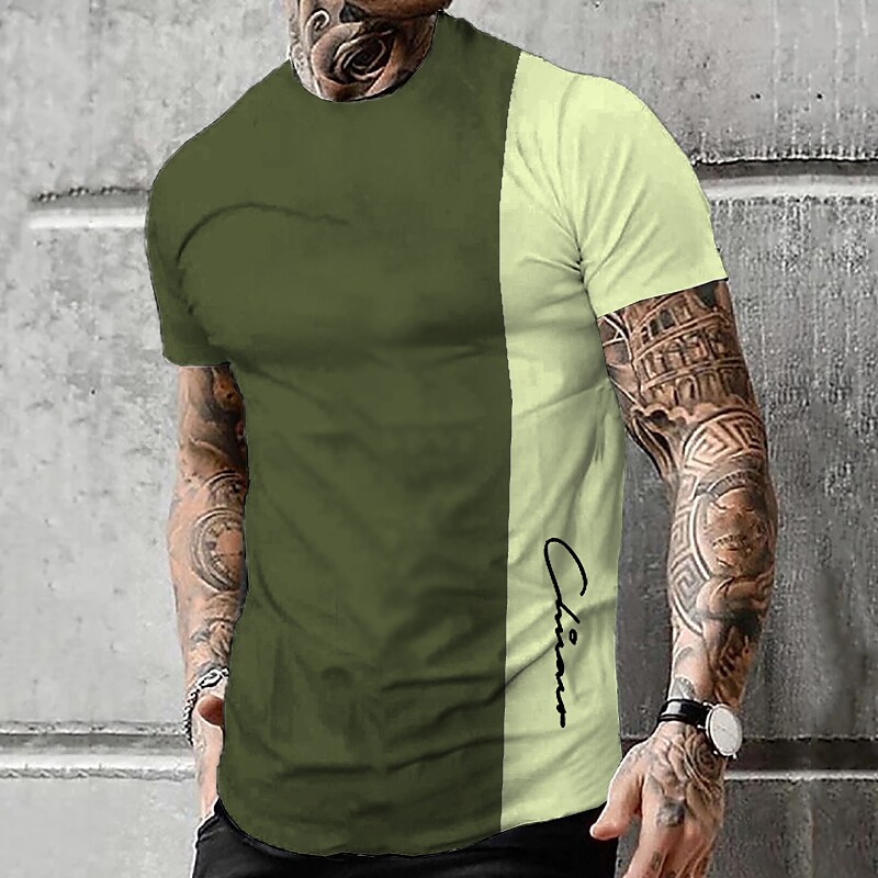 Men's T shirt Tee Tee Graphic Color Block Crew Neck 3D Print Outdoor Casual Short Sleeve Print Top