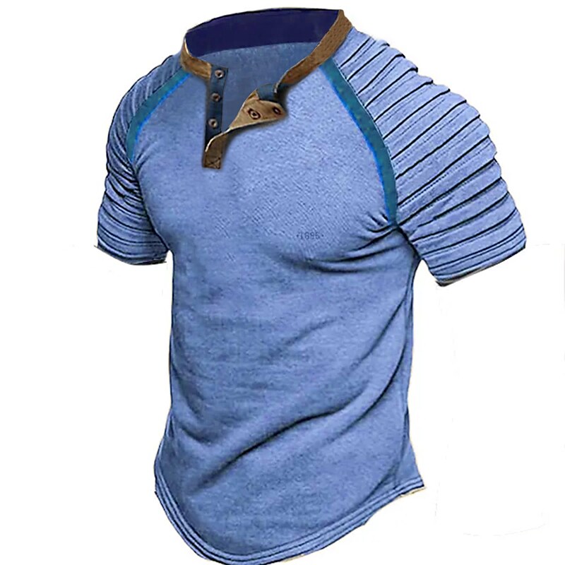 Men's Henley Shirt Slim Pleated Henley Outdoor Vacation Short Sleeves Button  Streetwear