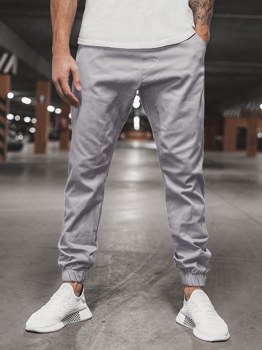Men's Casual Street Solid Color Pocket Elastic Waist Straight Pants
