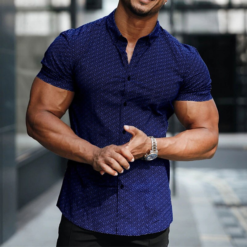 Men's Button Up Shirt Summer Shirt Short Sleeve Geometric Striped Turndown Outdoor Button-Down Streetwear Cool Casual Shirt 