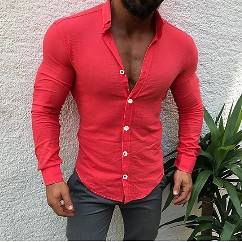 Men's Shirt Button Up Long Sleeve Plain Turndown Street Casual Button-Down Casual Comfortable Shirt 
