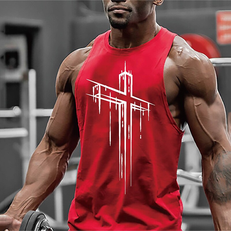 Men's Tank Top Sleeveless Shirt Graphic Prints Cross Crew Neck Outdoor