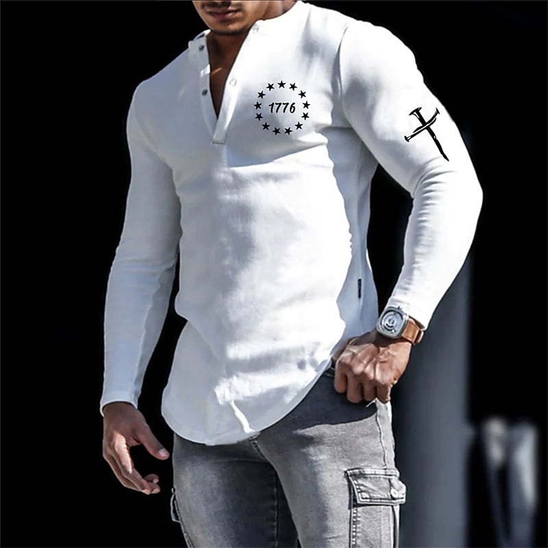 Men's Henley Shirt Letter Graphic Prints Henley Hot Stamping