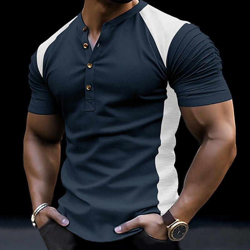 Men's T shirt Tee Henley Shirt Tee Top Color Block Henley Street Vacation Short Sleeves Clothing Apparel Fashion Designer Basic Top
