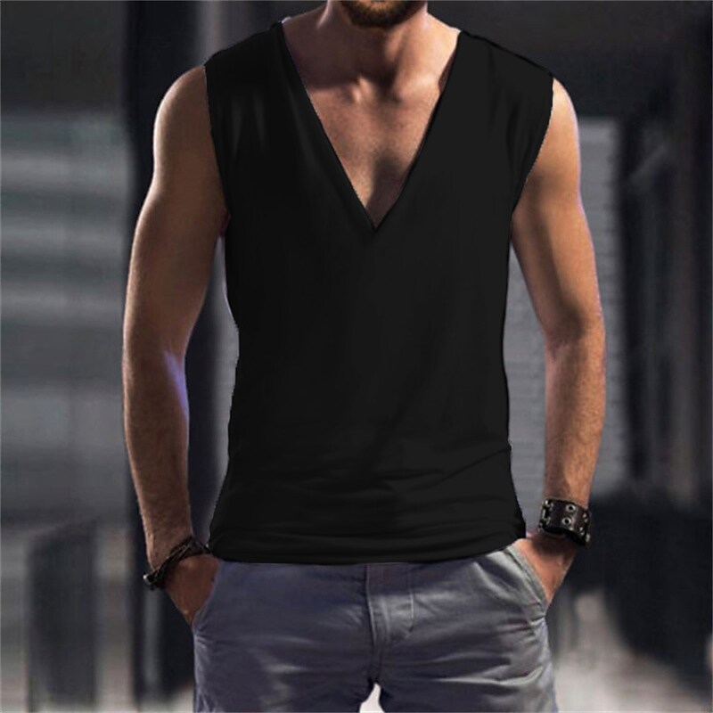 Men's Tank Top Vest Undershirt Sleeveless Shirt Plain V Neck Casual Sl