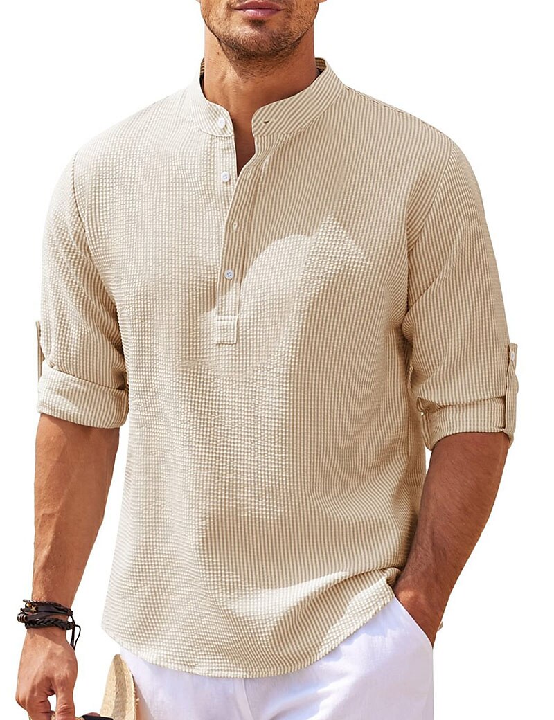 Men's Shirt Casual Shirt Summer Shirt Beach Shirt Henley Shirt Black White Blue Green khaki Long Sleeve Plain Henley Daily Vacation Clothing Apparel Fashion Casual Comfortable