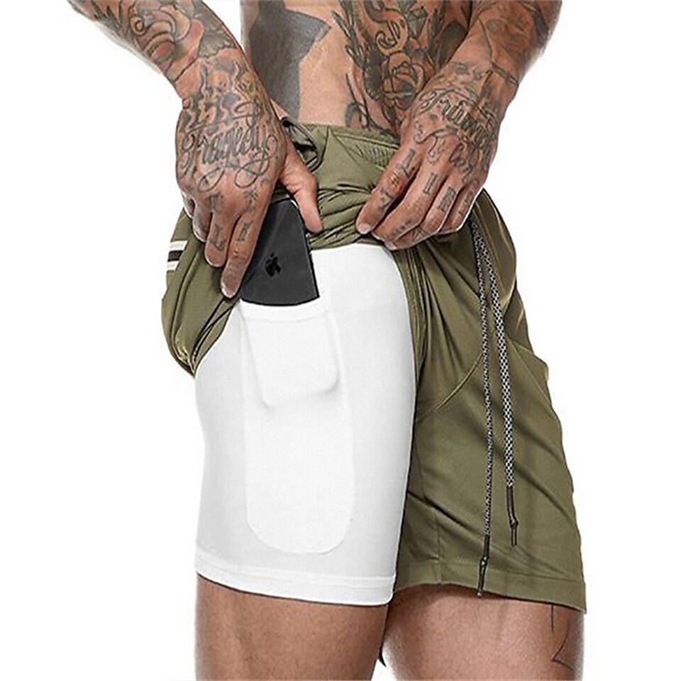Men's Running Gym Drawstring Side Pockets Shorts Athletic Breathable Soft Quick Dry Yoga Fitness Running Sportswear 
