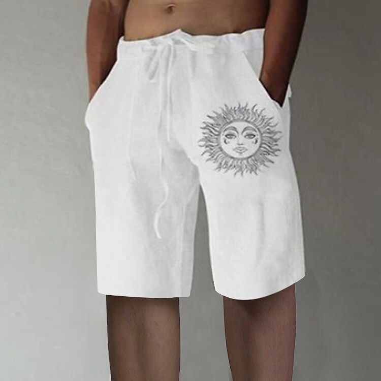 Men's Summer Shorts Elastic Waist Straight Leg Print Sun Graphic Print