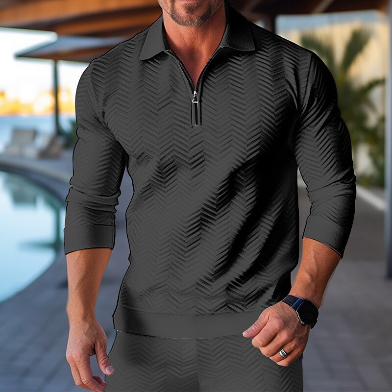 Men's Polo Shirt Quarter Zip Polo Daily Wear Vacation Lapel Long Sleeve Fashion Comfortable Plain Zip Up Polo Shirt