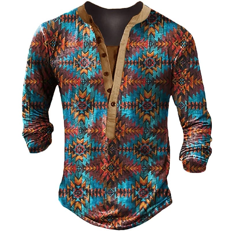 Men's Henley Shirt Graphic Geometry Henley Top