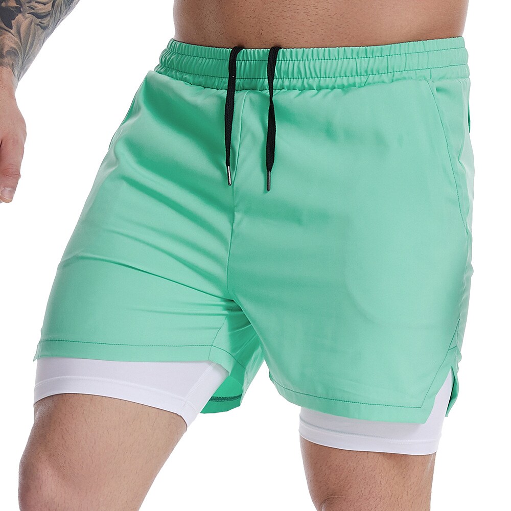 Men's Running Workout Shorts Side Pockets 2 in 1 Bottoms Athletic Breathable Moisture Wicking Soft Fitness Gym Workout Running Sportswear 