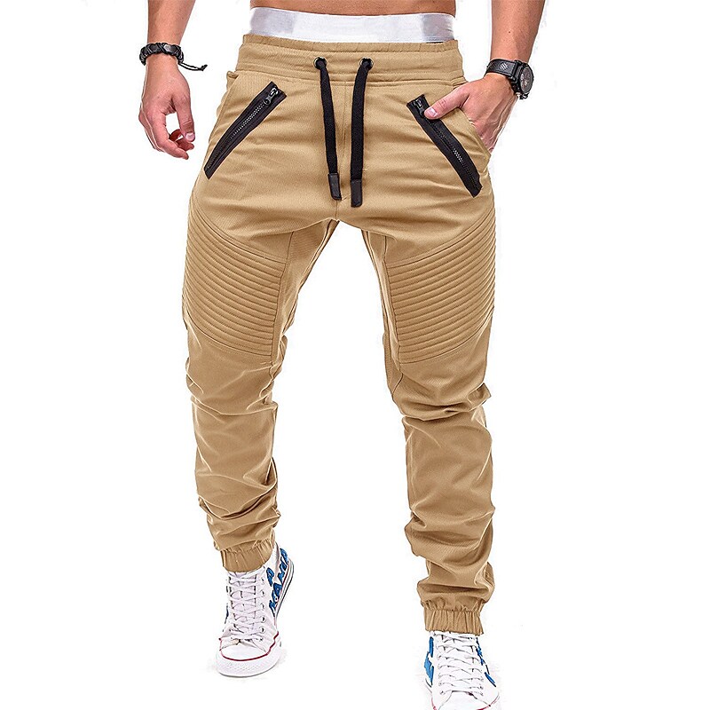Men's Casual Elastic Waist Pockets Solid Color Full Length Pants