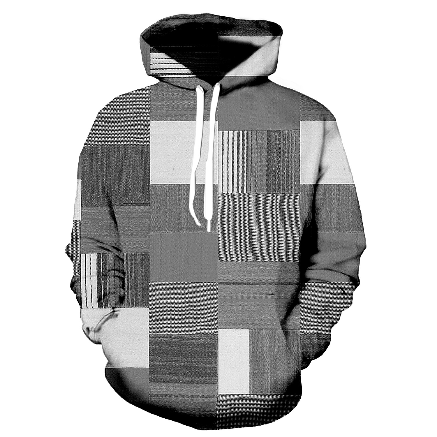Men's Casual Plaid Color Hooded Pocket Long Sleeve Sweatshirt