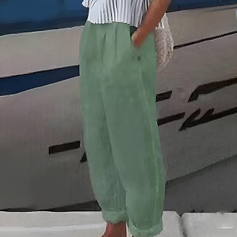 Women's Plus Size Loungewear Pants Pure Color Linen Casual Wear for Spring Summer