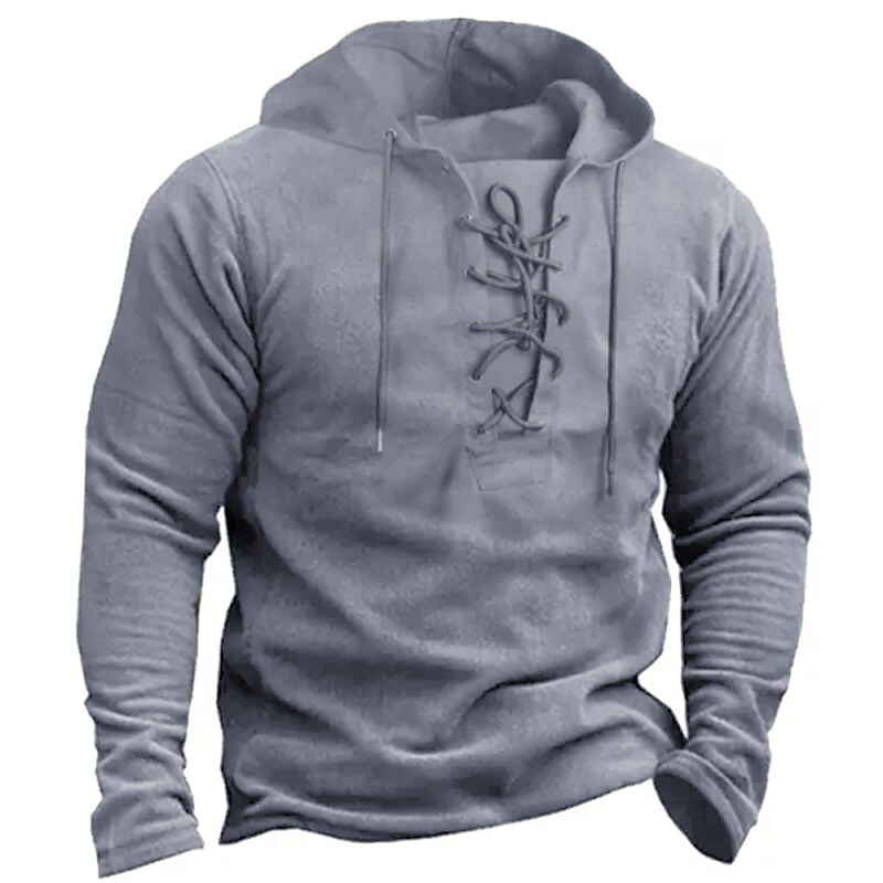 Men's Casual Solid Color Hooded Vintage Long Sleeve Sweatshirts