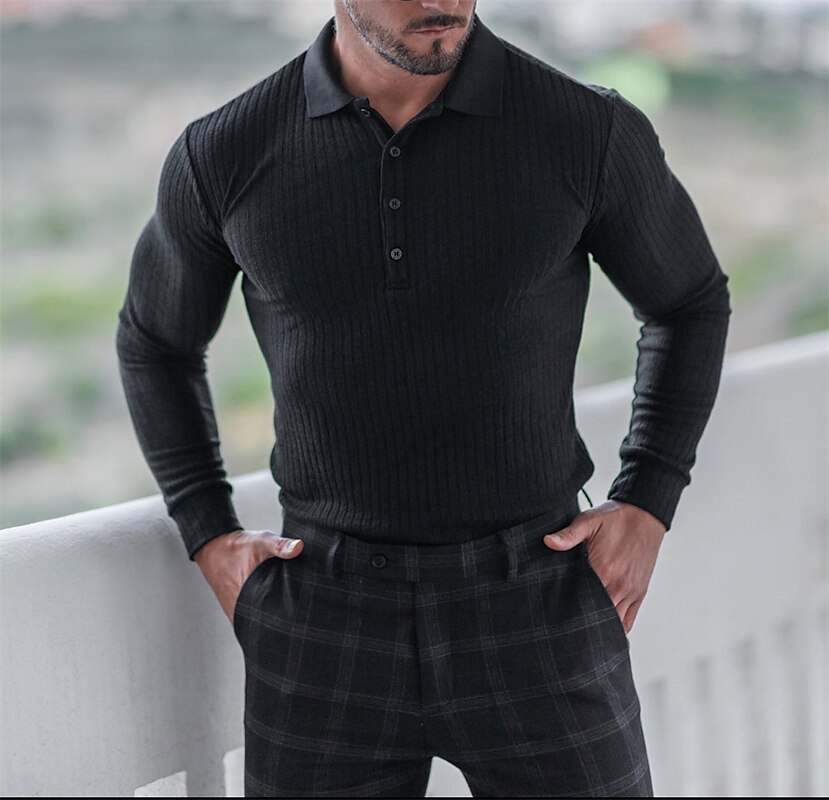 Men's Polo Shirt Golf Shirt Casual Daily Polo Collar Long Sleeve Fashion Streetwear Solid Colored Button Front Button-Down Polo