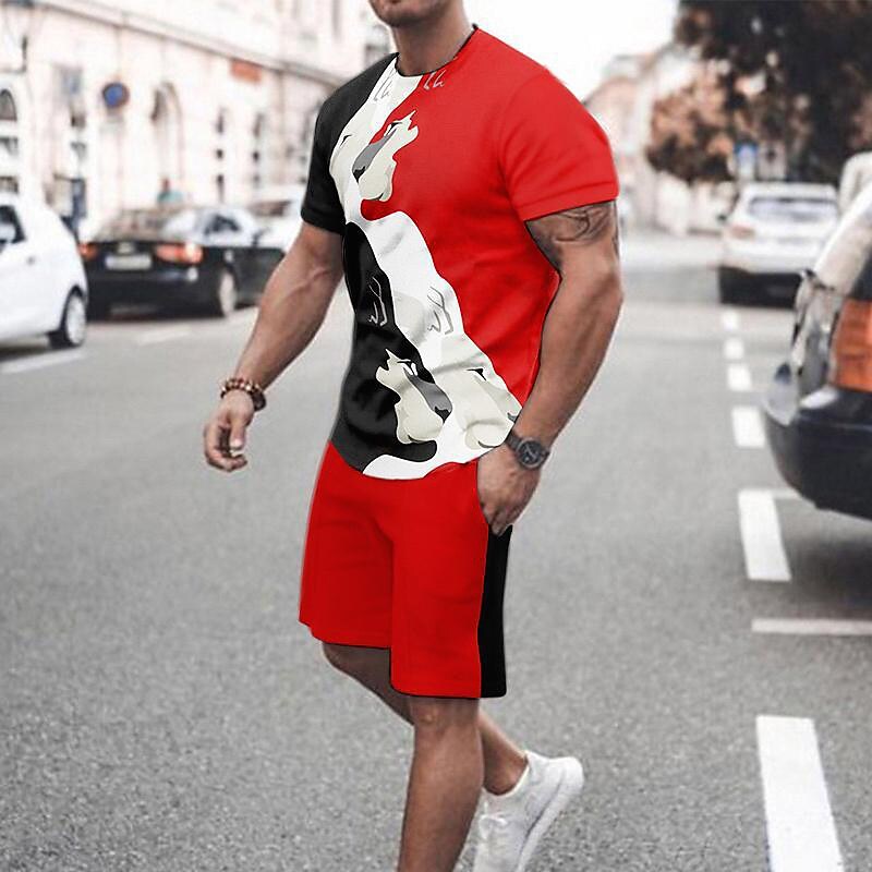 Men's Tiger Shorts Sleeve Shirt Daily Short Casual Tracksuit