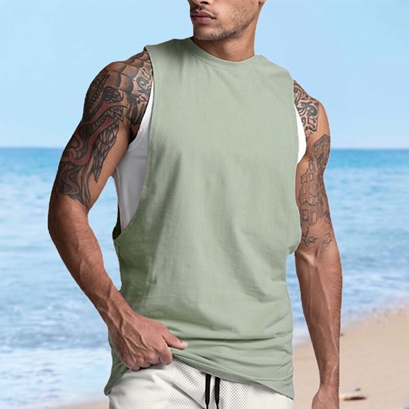 Men's Tank Top Undershirt Sleeveless Shirt Plain Crew Neck Outdoor Going out Sleeveless Designer Muscle Vest Top