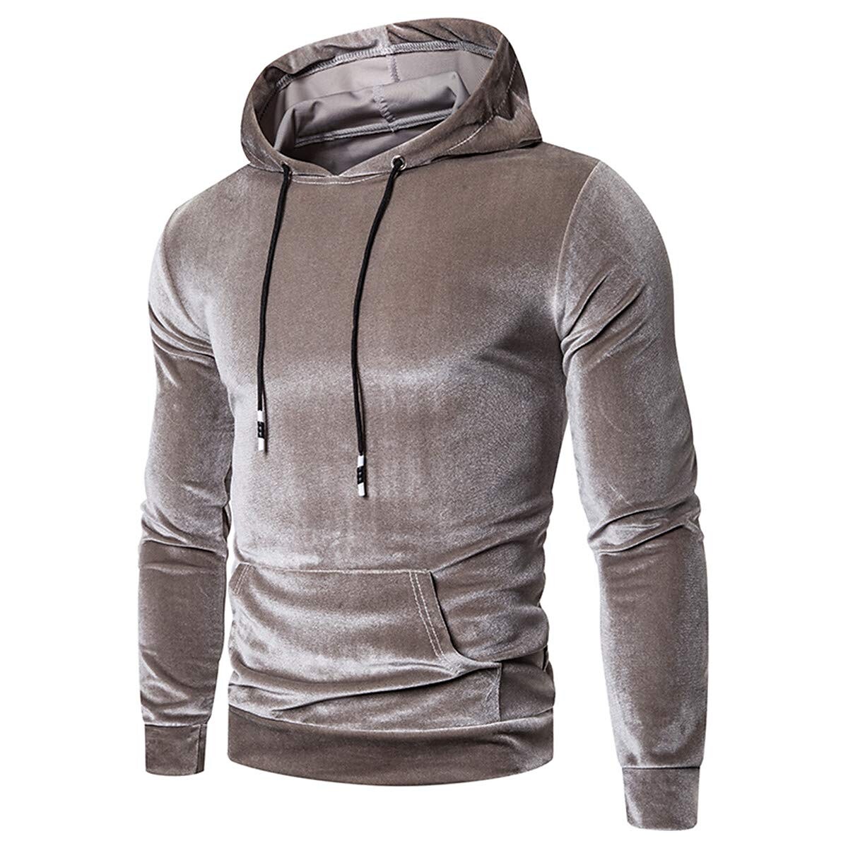 Men's Velour Hooded Cotton Long Sleeve Front Pocket Sweatshirts