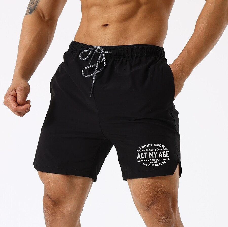 Men's Fitness Outdoor Runing Sport Casual Pocket Drawstring Lightweight Quick Dry Pattern Print Shorts