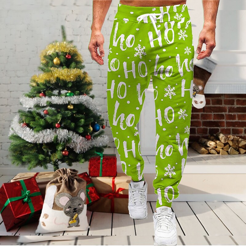Men's Outdoor Christmas Elastic Waist Full Length Sweatpants