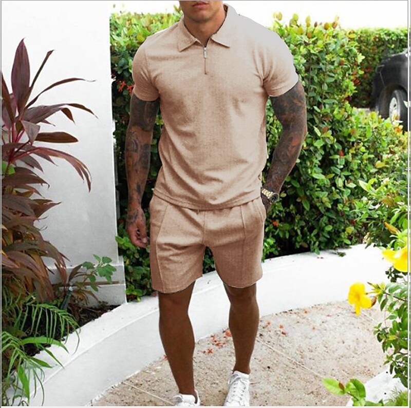 Men's Tennis Short Sleeve Shirt Elastic Pocket Shorts Tracksuit