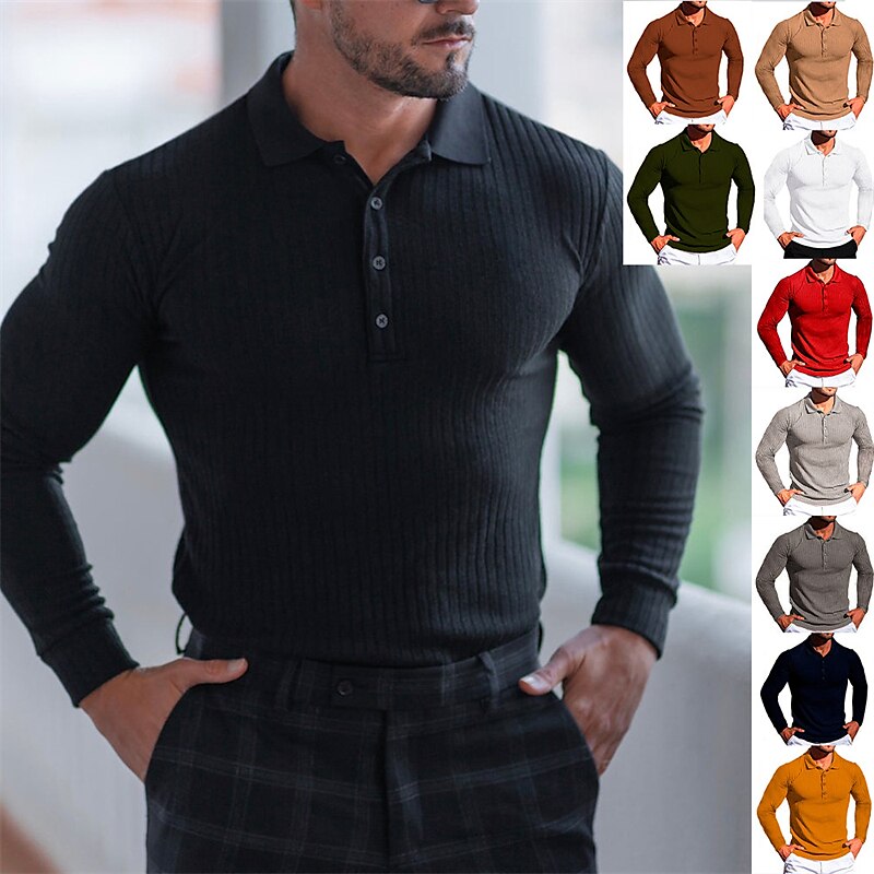 Men's Polo Shirt Golf Shirt Casual Daily Polo Collar Long Sleeve Fashion Streetwear Solid Colored Button Front Button-Down Polo