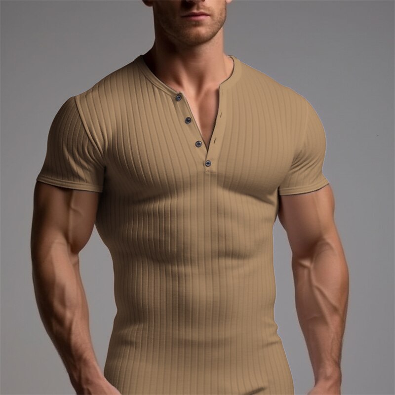 Men's T shirt Tee Henley Shirt Tee Top Plain Henley Street Vacation Short Sleeves Clothing Apparel Fashion Designer Basic Top